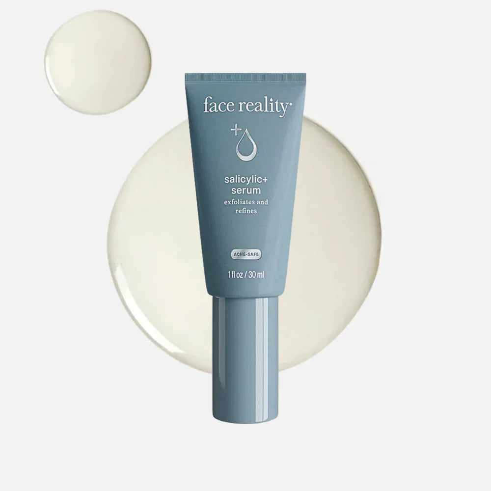blue tube with white lettering in white background with circle of the gel serum