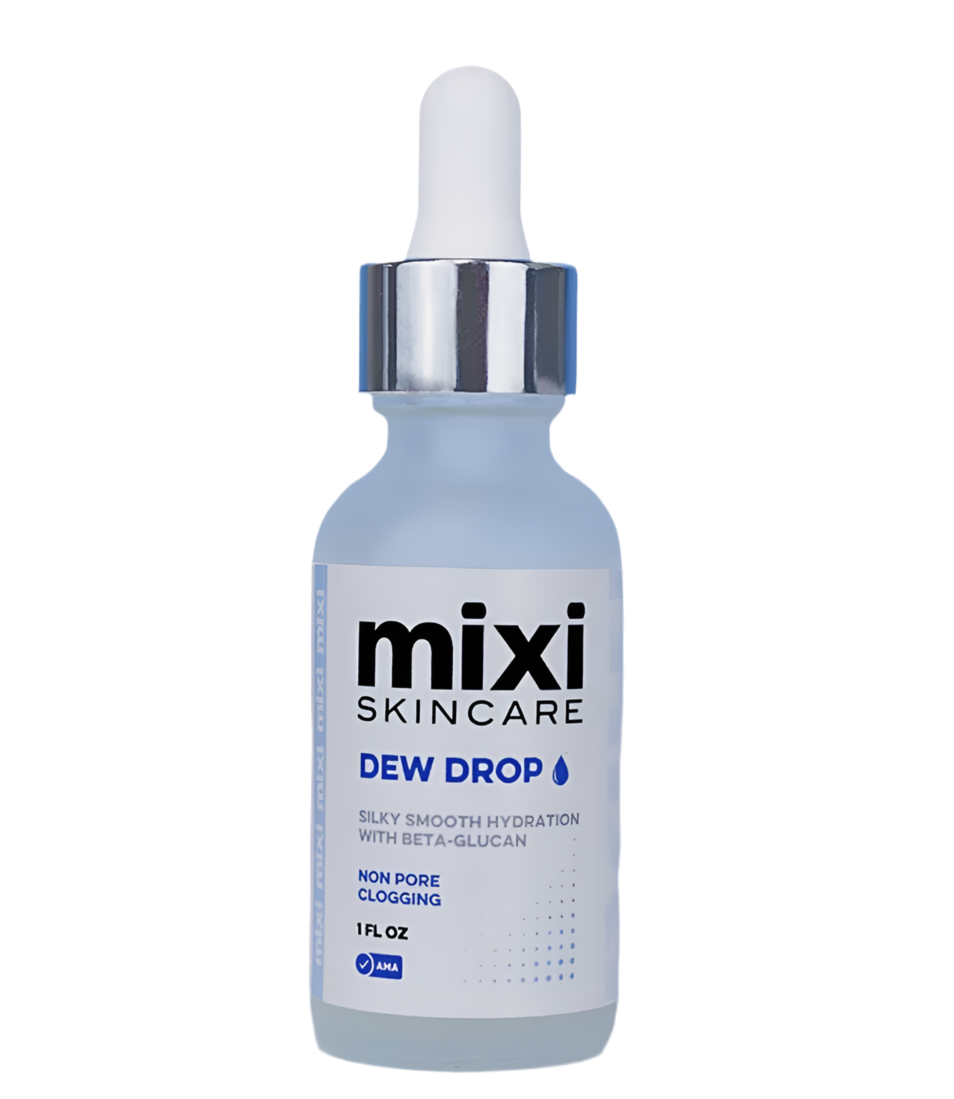 Mixi skincare dropper bottle on a white background