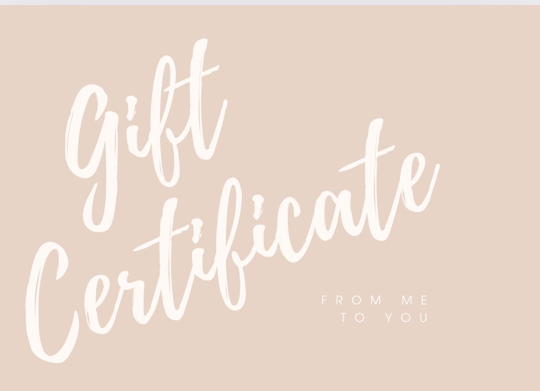 blush color square card that has the words gift certificate on it