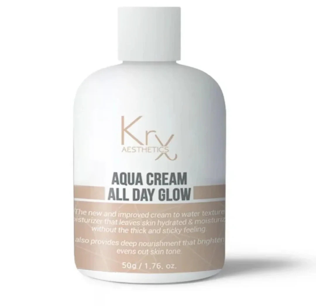 Kry Aesthetics Aqua Cream All Day Glow bottle on a white background